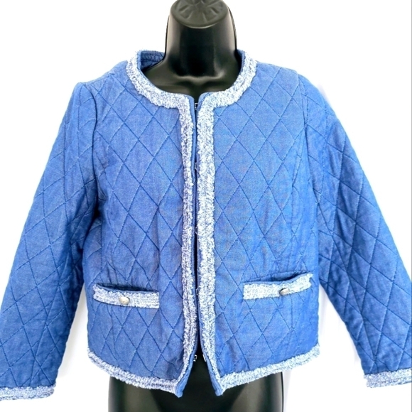 Talbots Fringe Quilted Chambray Jacket Size 4 EUC (Runs small) - Picture 2 of 15